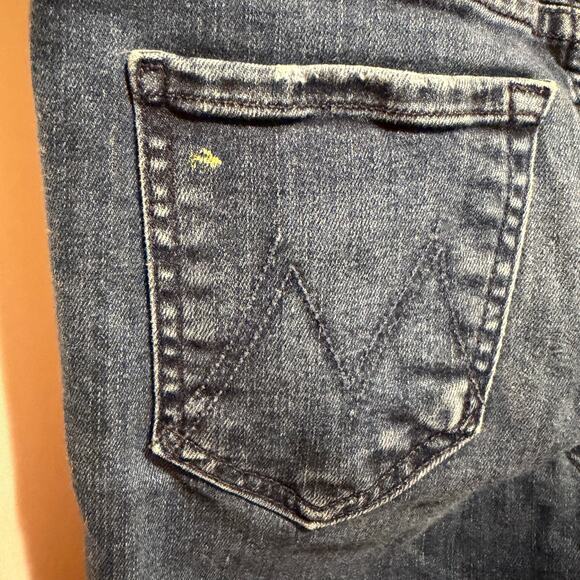 Mother Looker Ankle Fray Jeans Invitation Only Dark Wash Raw Hem Sz 24 Casual - Picture 6 of 6